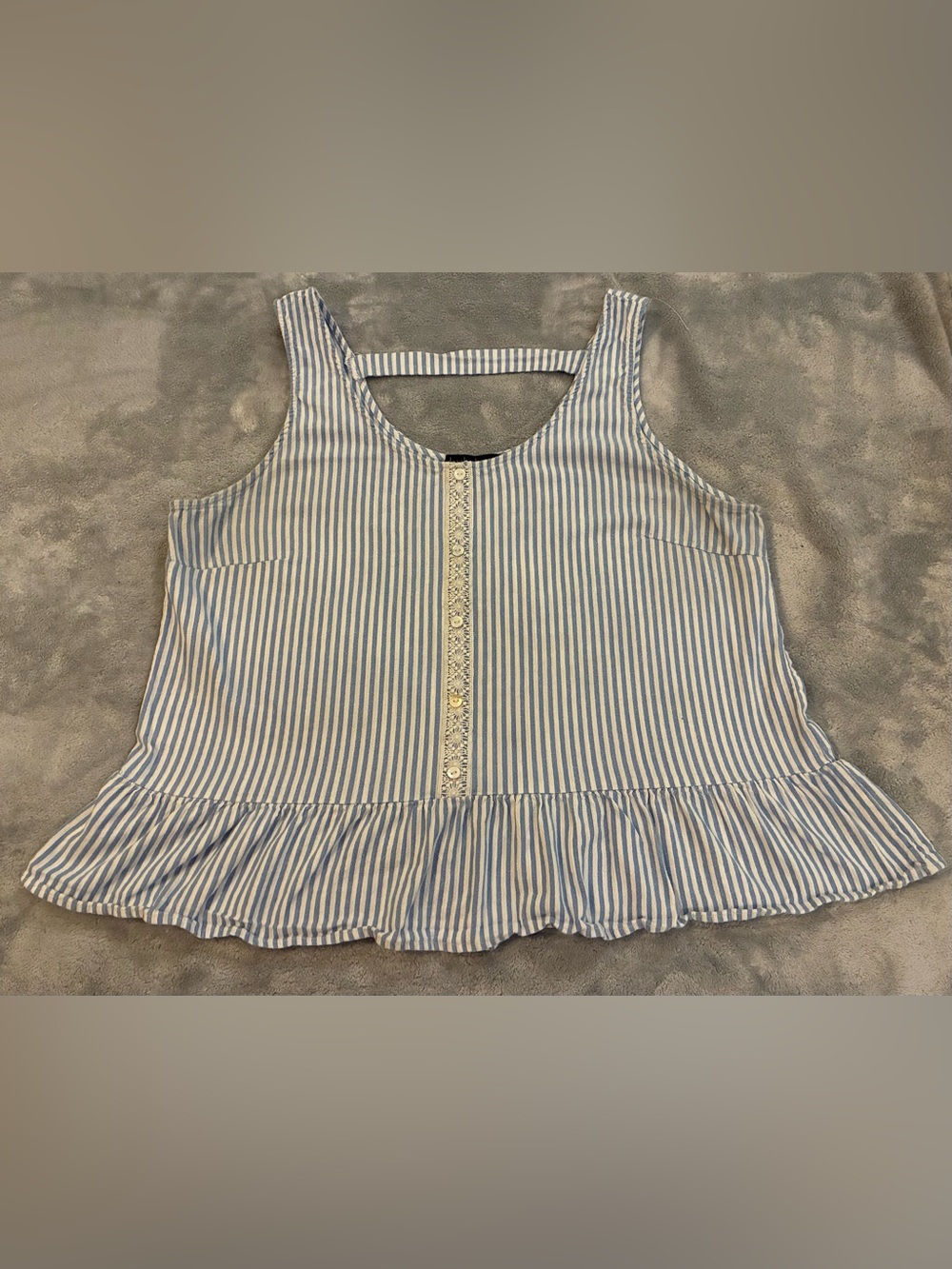 Women’s Derek Heart Plus Brand Striped Blue & White Ruffle Hem Tank Top Size 2X